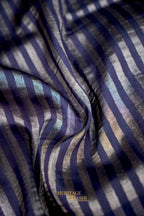 Navy Blue Banarasi Silk Stripe Saree with Premium Satin Border