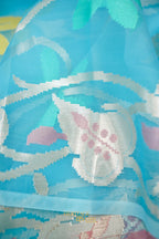 Sky Blue Kora Silk Dhakai Floral Weaving Banarasi Saree