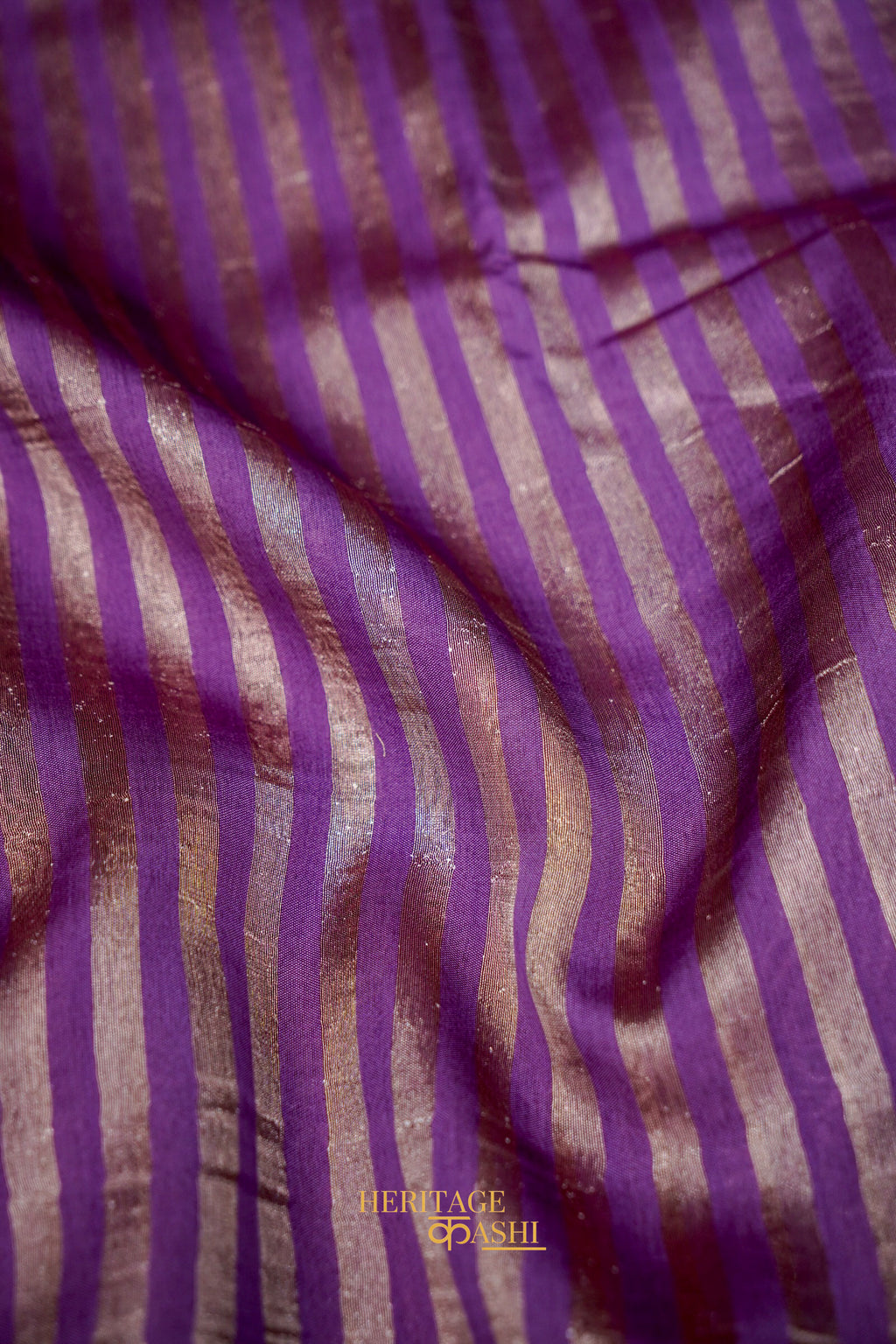 Purple Banarasi Silk Stripe Saree with Premium Satin Border