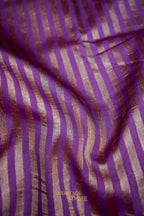 Purple Banarasi Silk Stripe Saree with Premium Satin Border