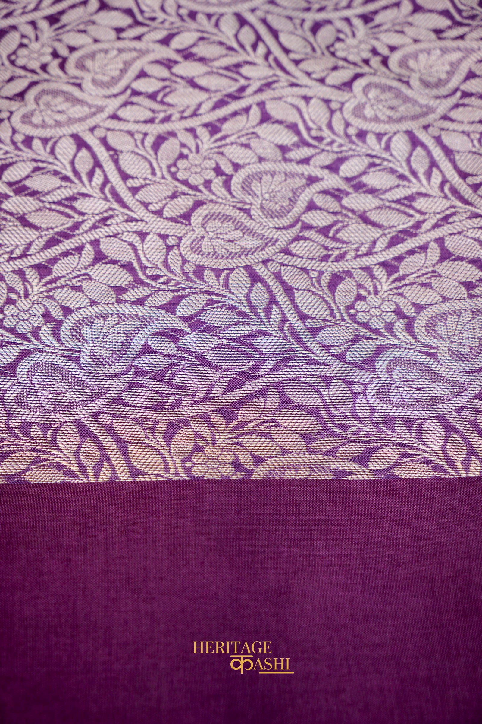 Purple Banarasi Silk Stripe Saree with Premium Satin Border