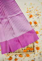 Baby Pink Banarasi Silk Stripe Saree with Premium Satin Border