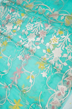Aqua Green Kora Silk Dhakai Floral Weaving Banarasi Saree