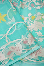 Aqua Green Kora Silk Dhakai Floral Weaving Banarasi Saree