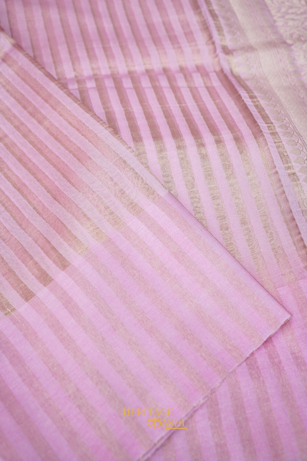 Light Pink Banarasi Silk Stripe Saree with Premium Satin Border