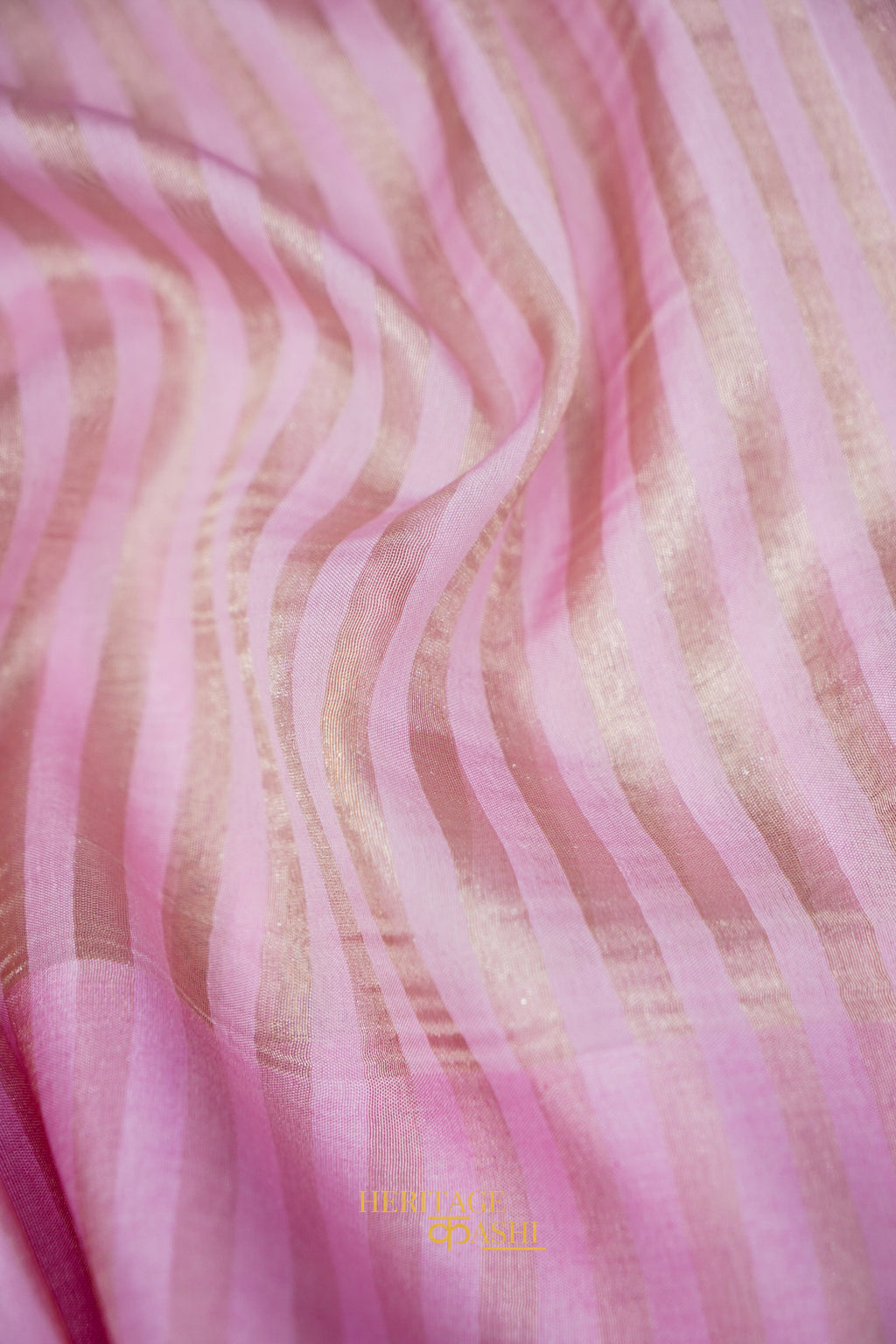 Light Pink Banarasi Silk Stripe Saree with Premium Satin Border