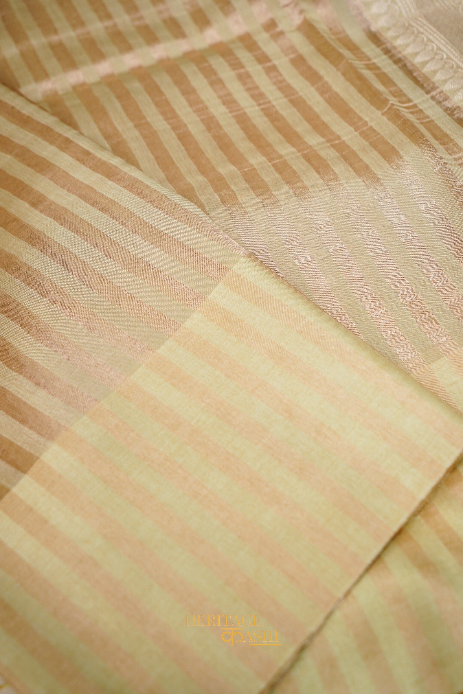 Cream Banarasi Silk Stripe Saree with Premium Satin Border
