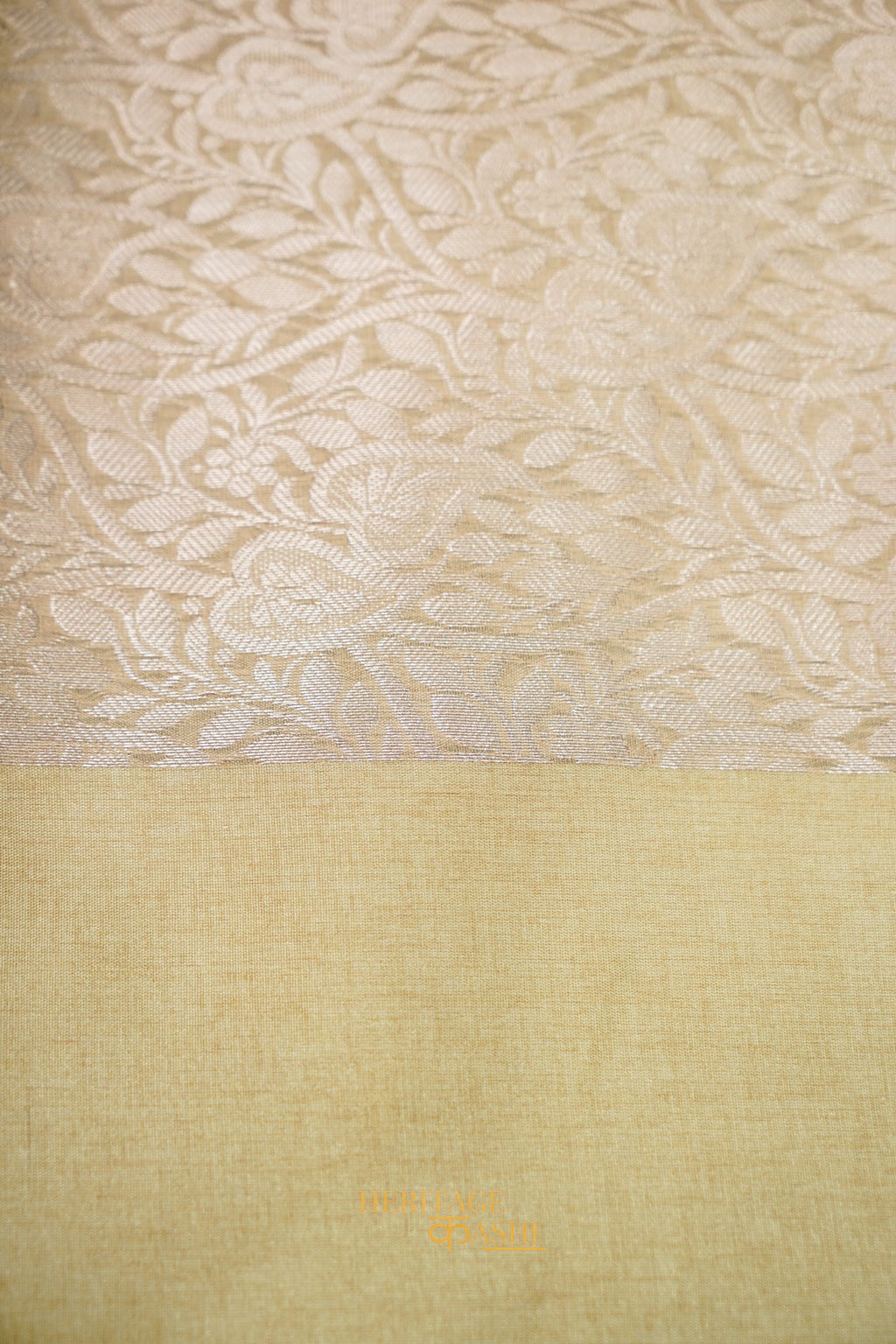Cream Banarasi Silk Stripe Saree with Premium Satin Border