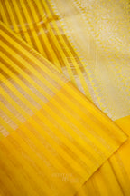 Mustard Yellow Banarasi Silk Stripe Saree with Premium Satin Border