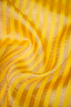 Mustard Yellow Banarasi Silk Stripe Saree with Premium Satin Border