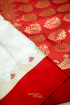 Off White Katan Saree with Rich Red Crown Zari Border