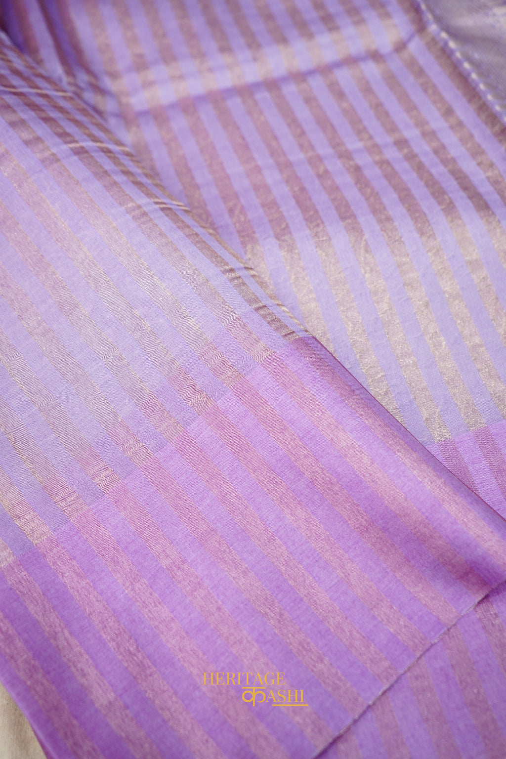 Lavender Banarasi Silk Stripe Saree with Premium Satin Border