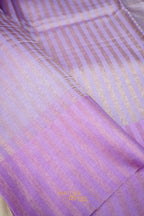 Lavender Banarasi Silk Stripe Saree with Premium Satin Border