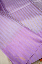 Lavender Banarasi Silk Stripe Saree with Premium Satin Border