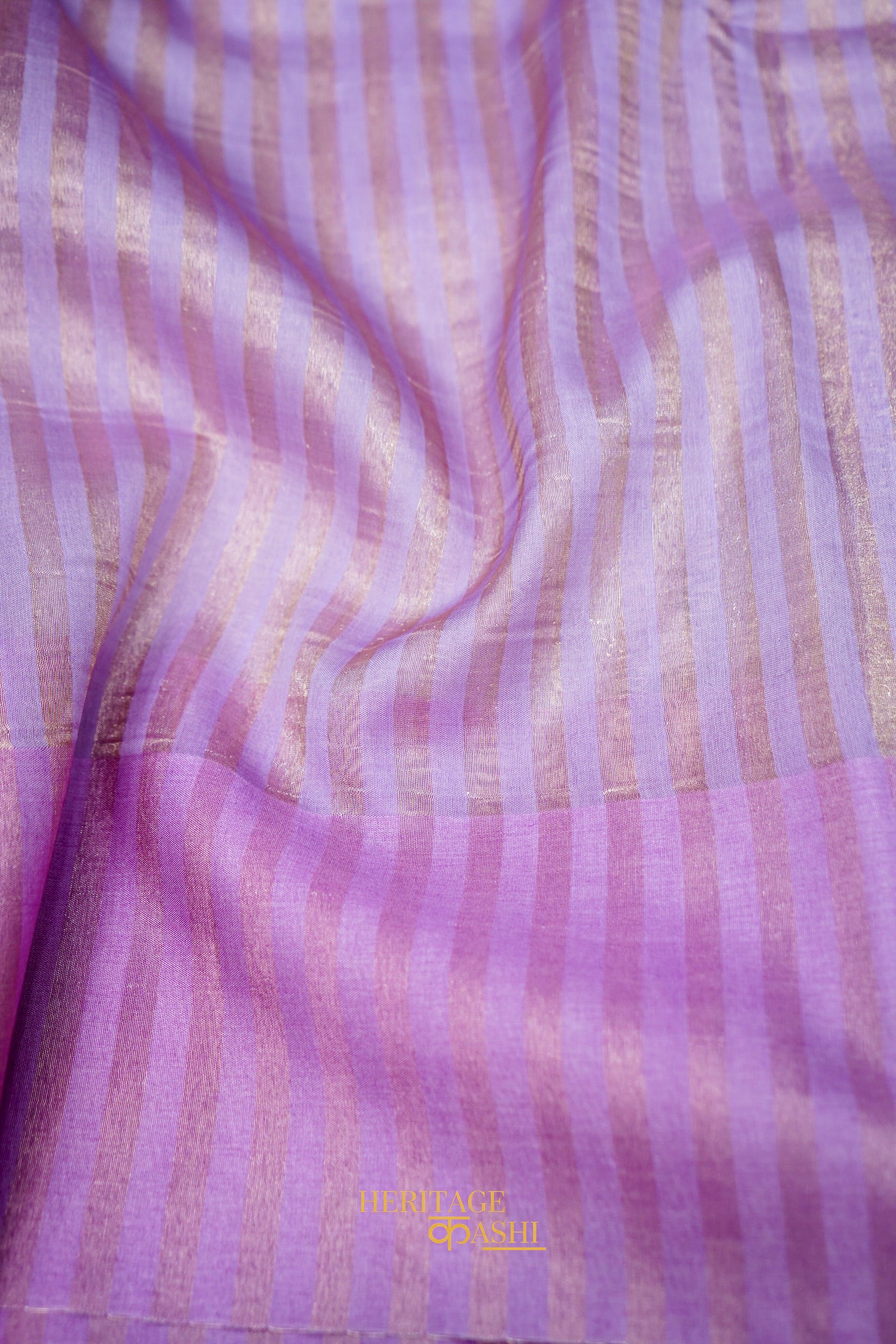 Lavender Banarasi Silk Stripe Saree with Premium Satin Border