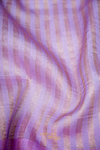 Lavender Banarasi Silk Stripe Saree with Premium Satin Border