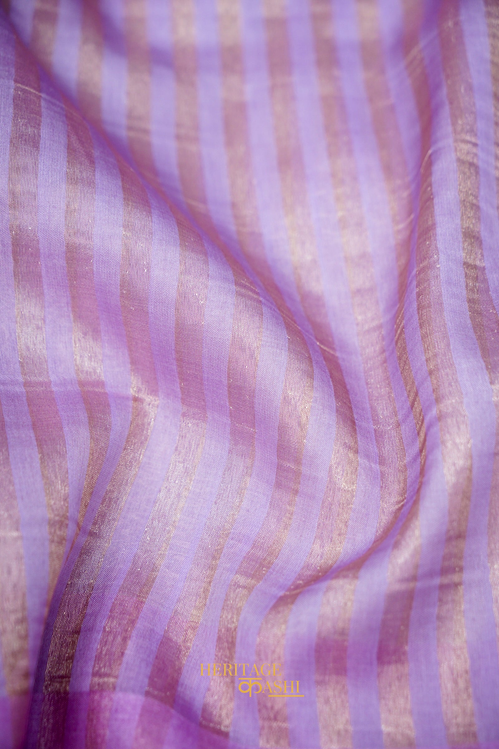 Lavender Banarasi Silk Stripe Saree with Premium Satin Border