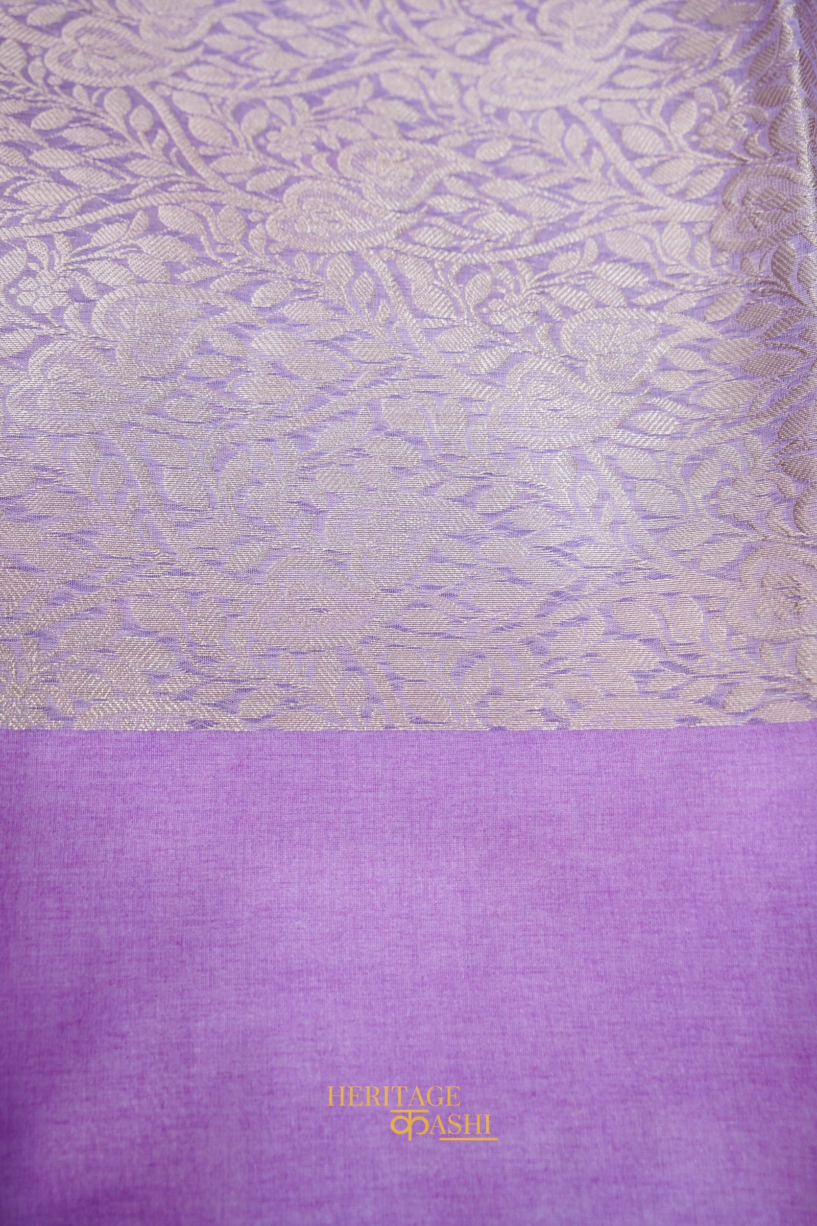 Lavender Banarasi Silk Stripe Saree with Premium Satin Border