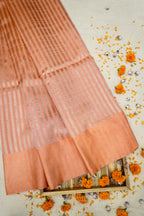 Peach Banarasi Silk Stripe Saree with Premium Satin Border
