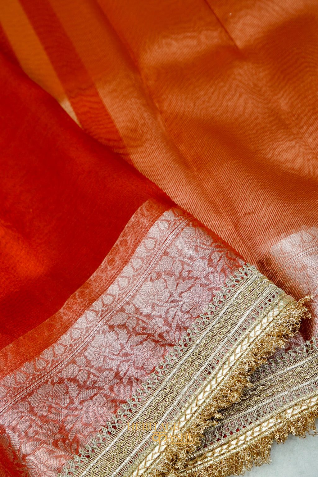 Burnt Orange Maharani Tissue Silk Saree