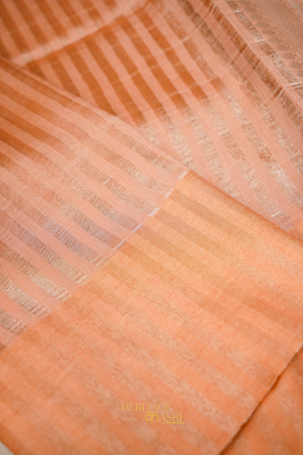 Peach Banarasi Silk Stripe Saree with Premium Satin Border