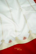Off White Katan Saree with Rich Red Crown Zari Border