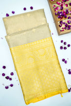 Ivory Tissue Kota Banarasi Silk Saree with Golden Yellow Zari Border