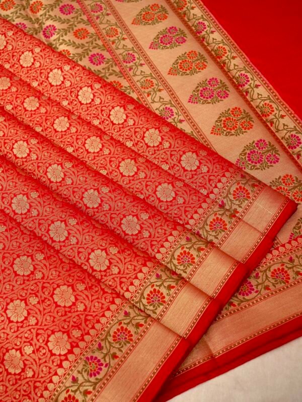 Red Katan Brocade Fancy Paithani Border Saree - Image 2