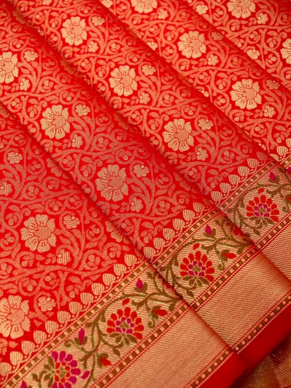 Red Katan Brocade Fancy Paithani Border Saree - Image 3