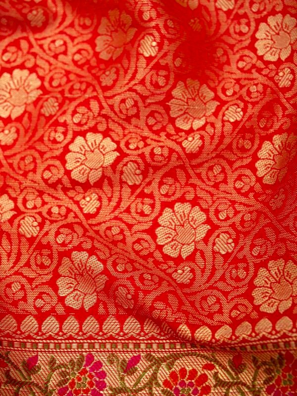Red Katan Brocade Fancy Paithani Border Saree - Image 5