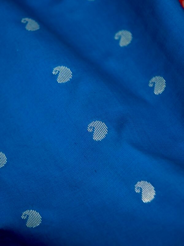 Peacock Blue Banarasi Satin Silk Allover Zari Buti Saree - Image 5