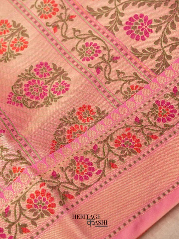 Baby Pink Katan Brocade Fancy Paithani Border Saree - Image 4