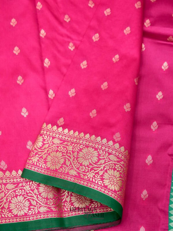Pink Banarasi Silk Buti Saree - Image 3