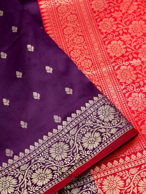 Navy Blue Banarasi Silk Buti Saree - Image 3