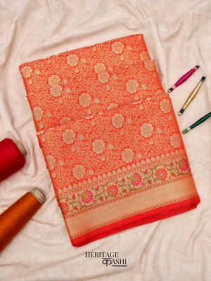 Orange Katan Brocade Fancy Paithani Border Saree