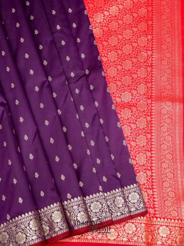 Navy Blue Banarasi Silk Buti Saree - Image 2