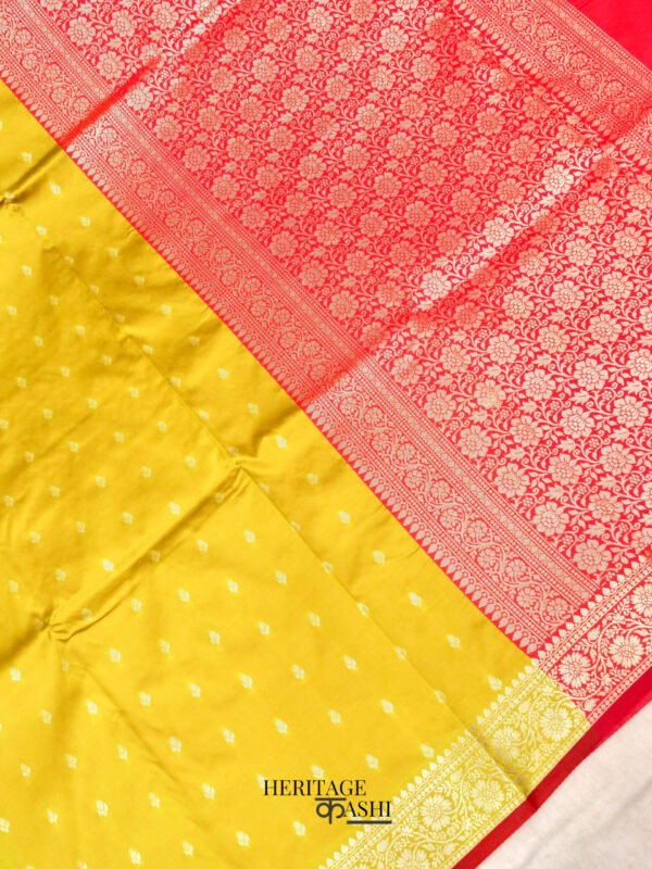 Mustard Yellow Banarasi Silk Buti Saree - Image 4