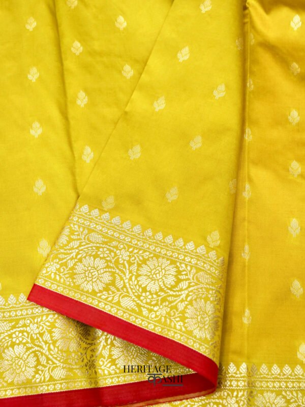Mustard Yellow Banarasi Silk Buti Saree - Image 3