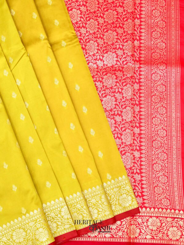 Mustard Yellow Banarasi Silk Buti Saree - Image 2