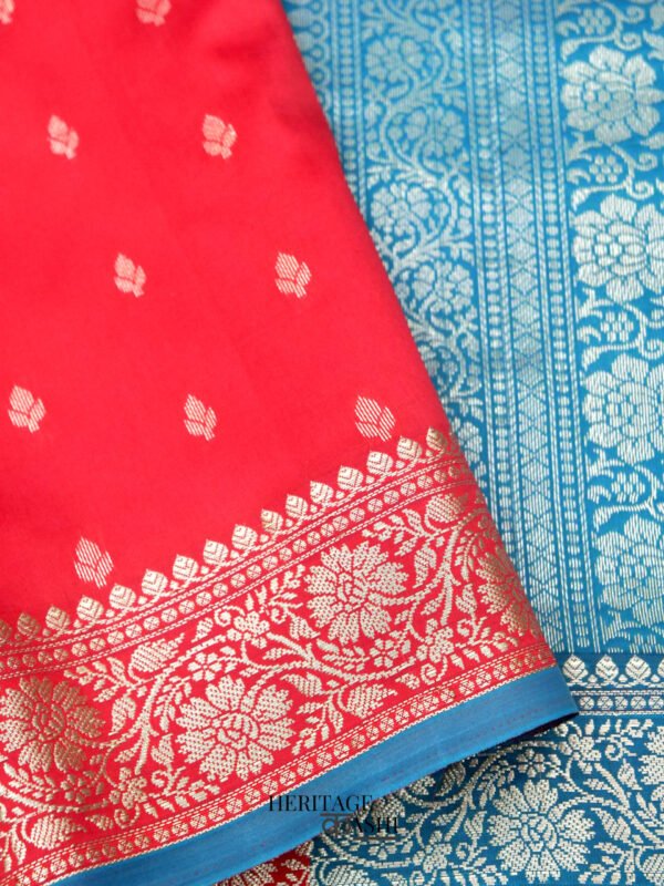 Red Banarasi Silk Buti Saree - Image 3