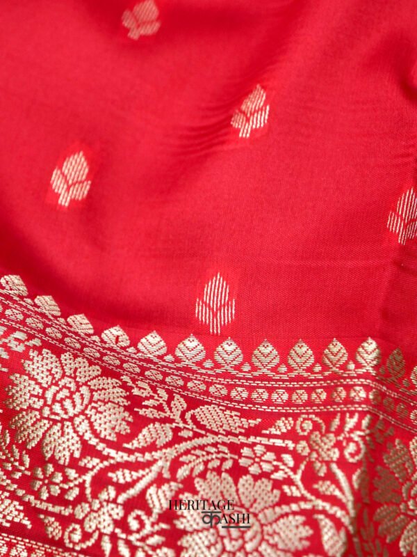 Red Banarasi Silk Buti Saree - Image 6