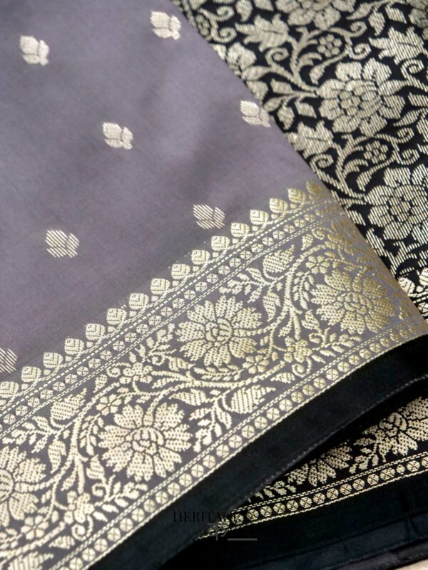 Grey Banarasi Silk Buti Saree - Image 3
