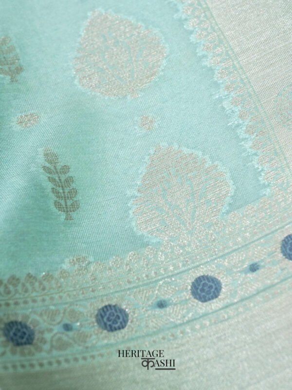 Light Blue Warm Silk Big Silver Fancy Carry Buta Saree - Image 5