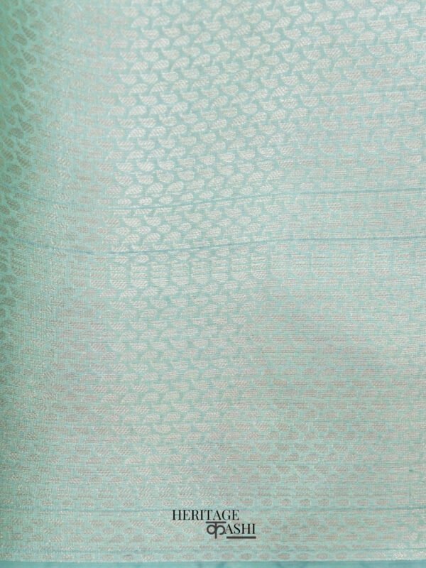 Light Blue Warm Silk Big Silver Fancy Carry Buta Saree - Image 6