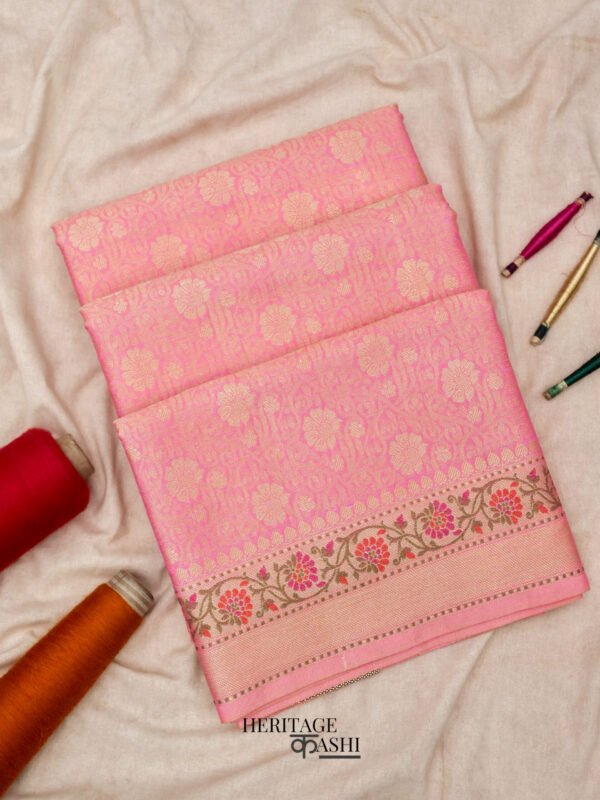 Baby Pink Katan Brocade Fancy Paithani Border Saree
