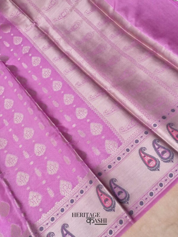 Lavender Colour Warm Silk Big Silver Fancy Carry Buta Saree - Image 3