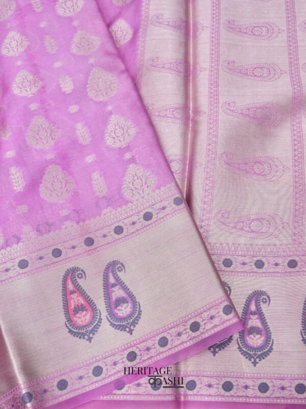 Lavender Colour Warm Silk Big Silver Fancy Carry Buta Saree - Image 2