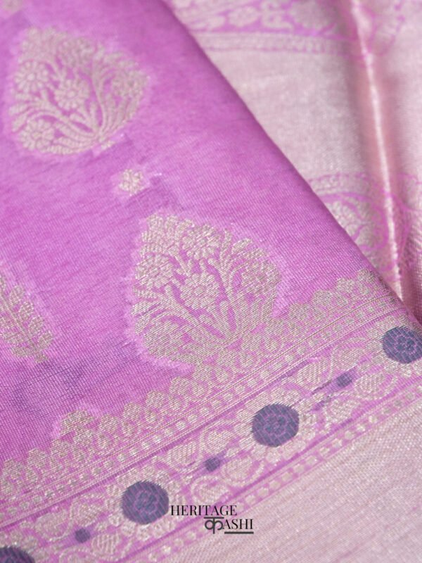 Lavender Colour Warm Silk Big Silver Fancy Carry Buta Saree - Image 4