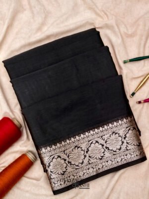 Black Warm Silk Plain Saree