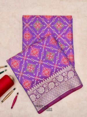 Magenta colour Katan floral motif ghatchola designer saree